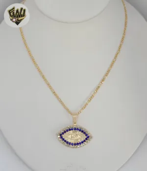 (1-6240-1) Gold Laminate - Figaro Link Evil Eye Necklace - 18 - BGF