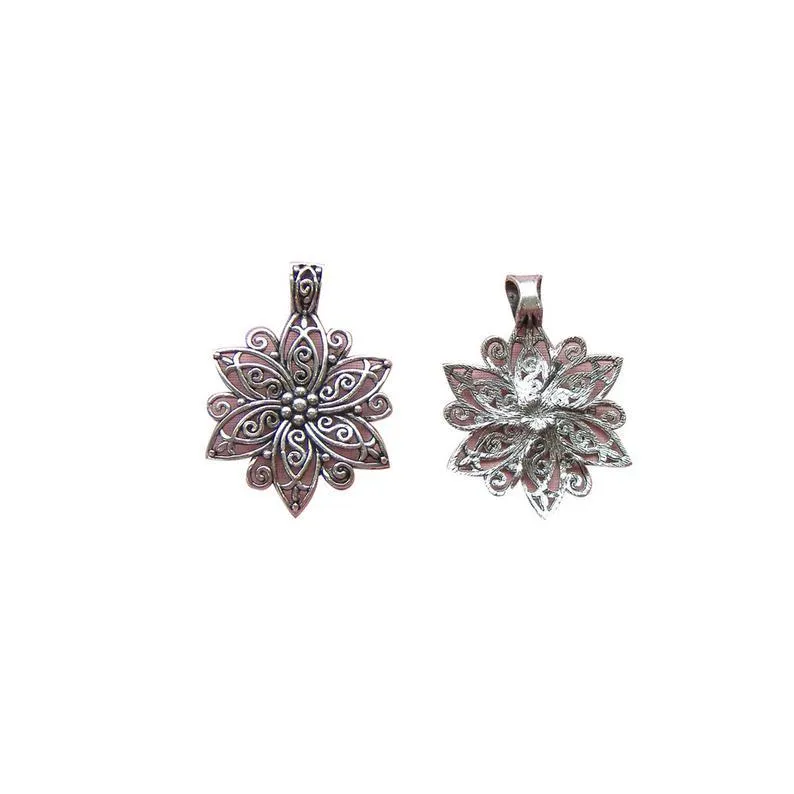 1 Pc Tibetan Silver Filigree Flower 66X48mm Charms Pendants