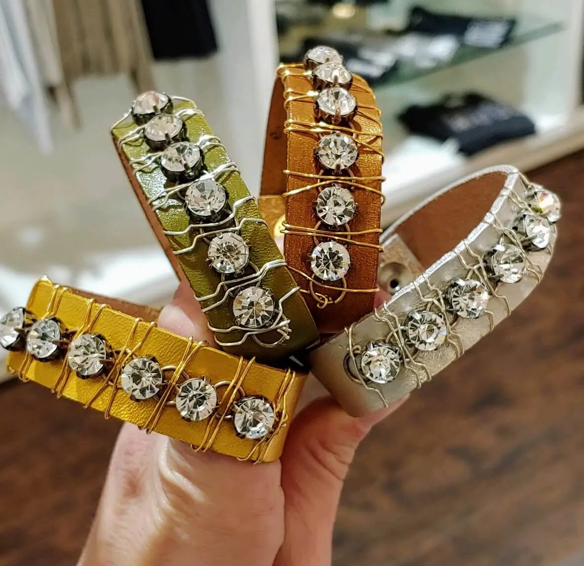 10 Colors Rhinestone Leather Cuff