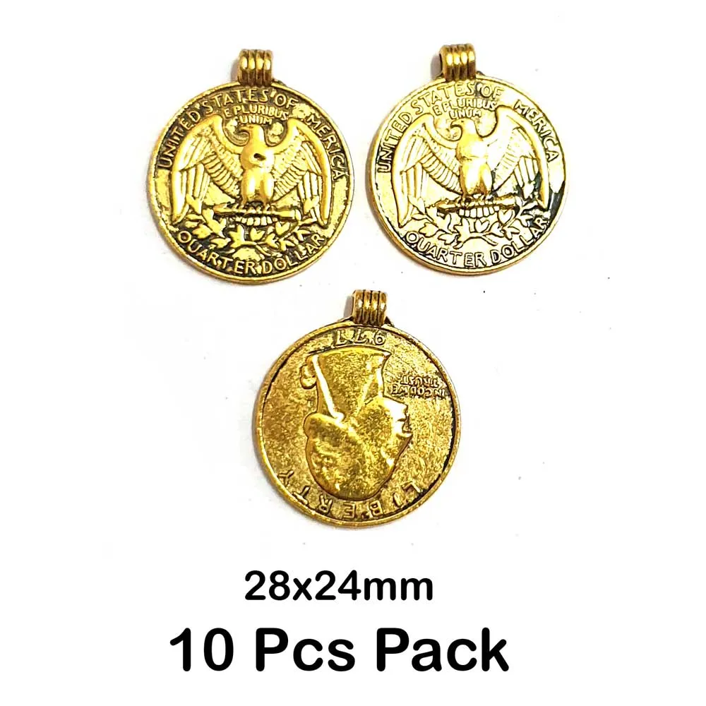 10 Pcs Pack, Oxidized Plated 28x24mm Coin Charms Pendant for Jewelry