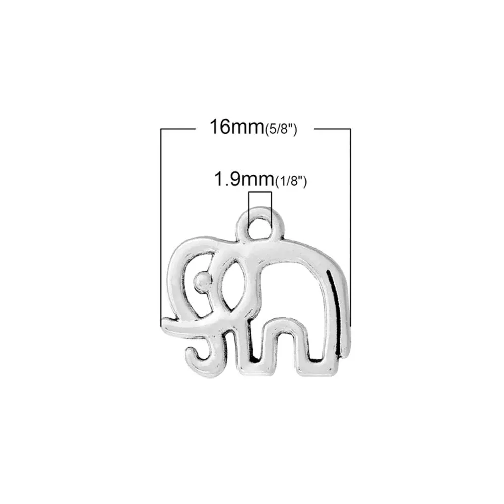 10 Pcs Tibetan Silver ELEPHANT HOLLOW 16mm x 15mm Charms Pendants, Lead & Nickel Free Metal Charms Pendants Beads