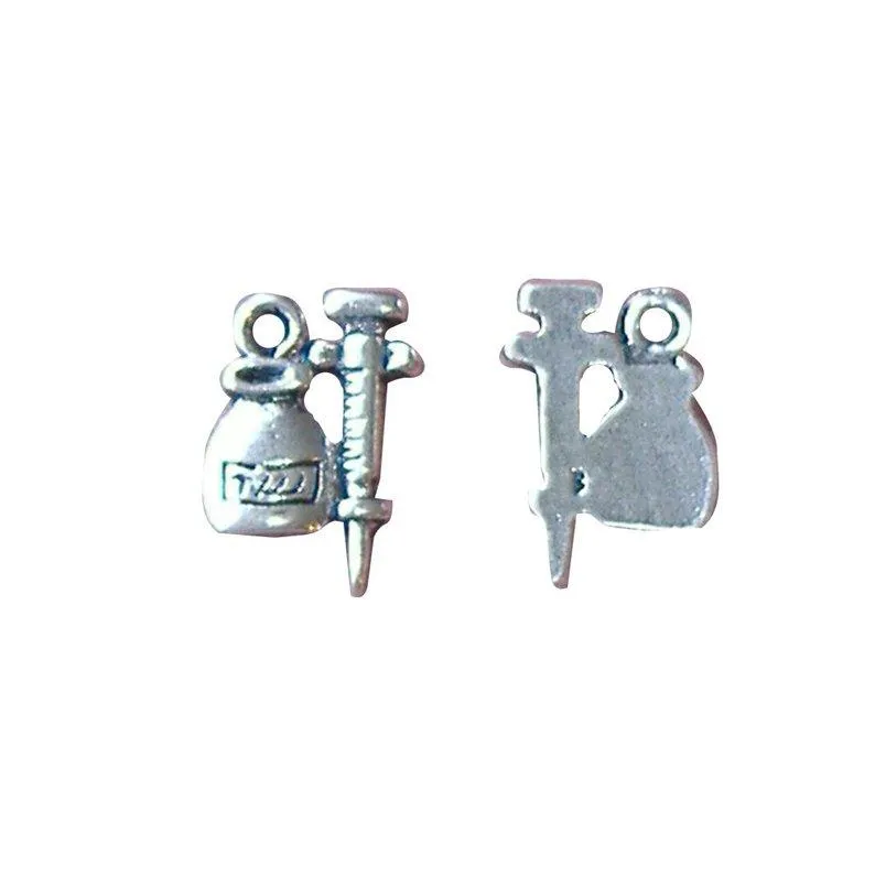 10 Pcs Tibetan Silver Injection Syringe and Medicine Doctor Science 17mm x 12mm Charms Pendants