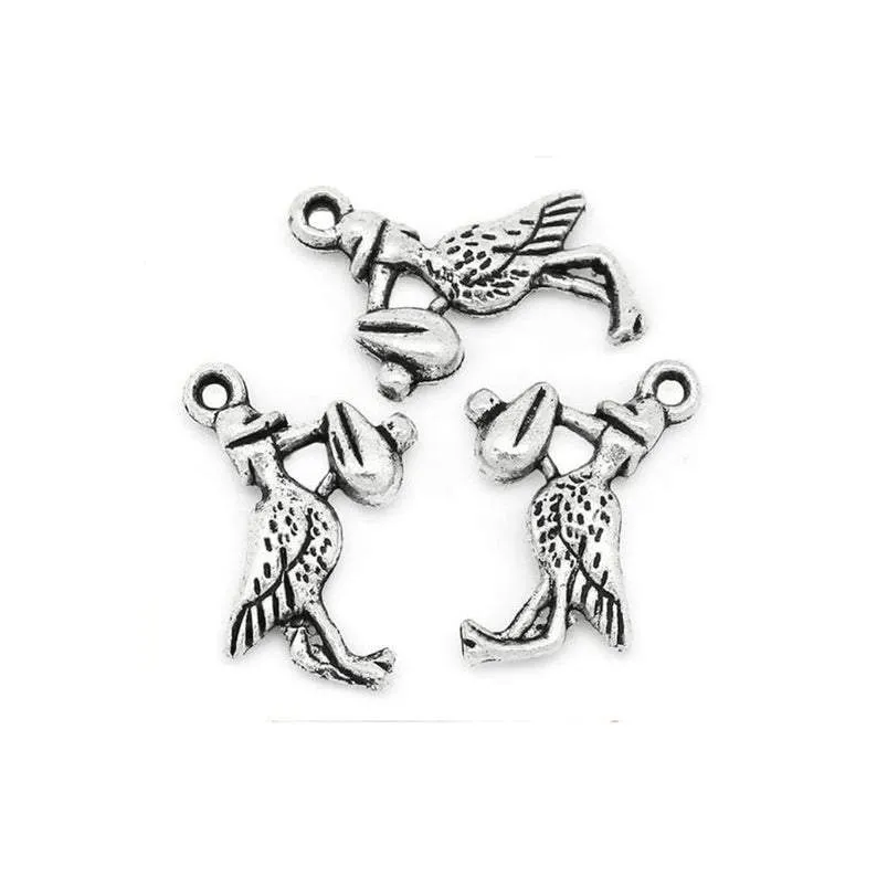 10 Pcs Tibetan Silver STORK CARRYING BAG 20mm x 15mm Charms Pendants, Lead & Nickel Free Metal Charms Pendants Beads