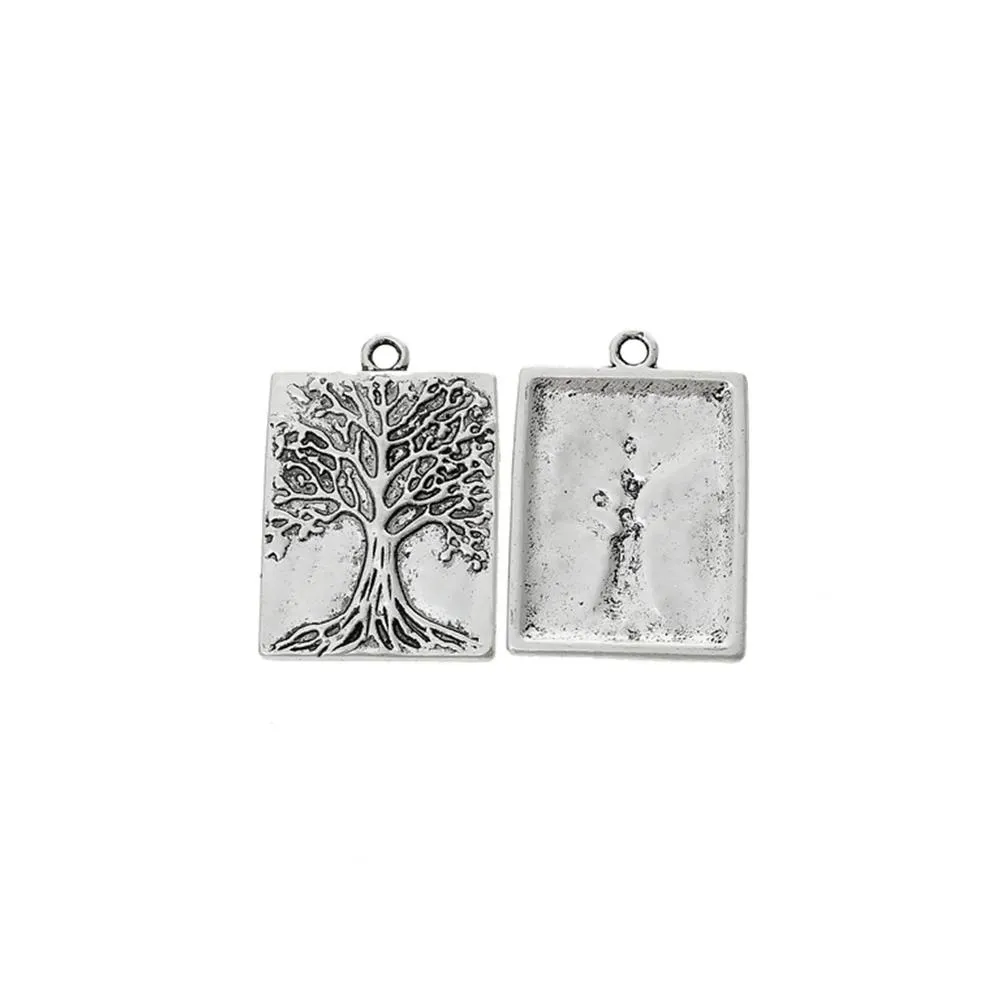 10 Pcs Tibetan Silver TREE CARVED 32mm x 22mm Charms Pendants, Lead & Nickel Free Metal Charms Pendants Beads