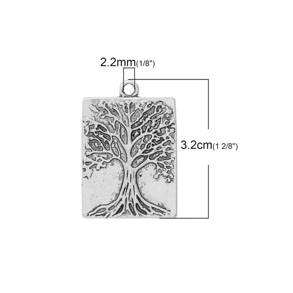 10 Pcs Tibetan Silver TREE CARVED 32mm x 22mm Charms Pendants, Lead & Nickel Free Metal Charms Pendants Beads