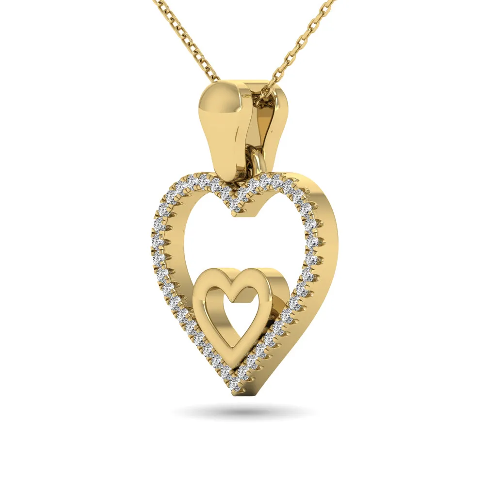 10K Yellow Gold 1/10 Ctw Diamond Double Heart Pendant