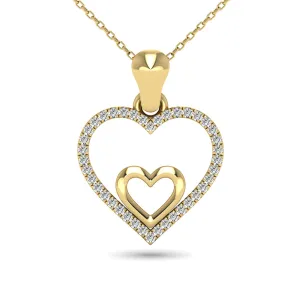 10K Yellow Gold 1/10 Ctw Diamond Double Heart Pendant