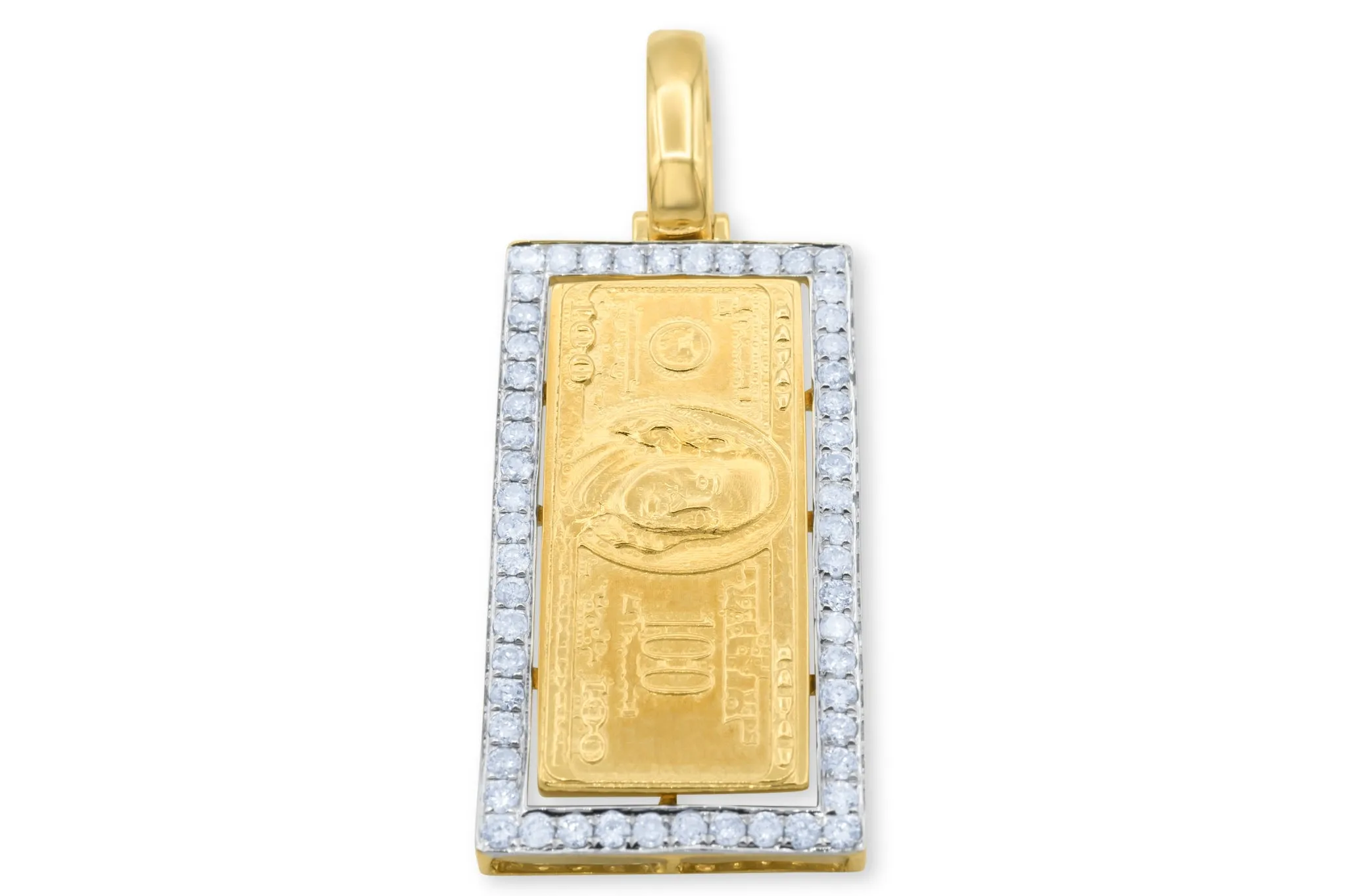 10k Yellow Gold Diamond 100 Dollar Bill Pendant 0.71ctw