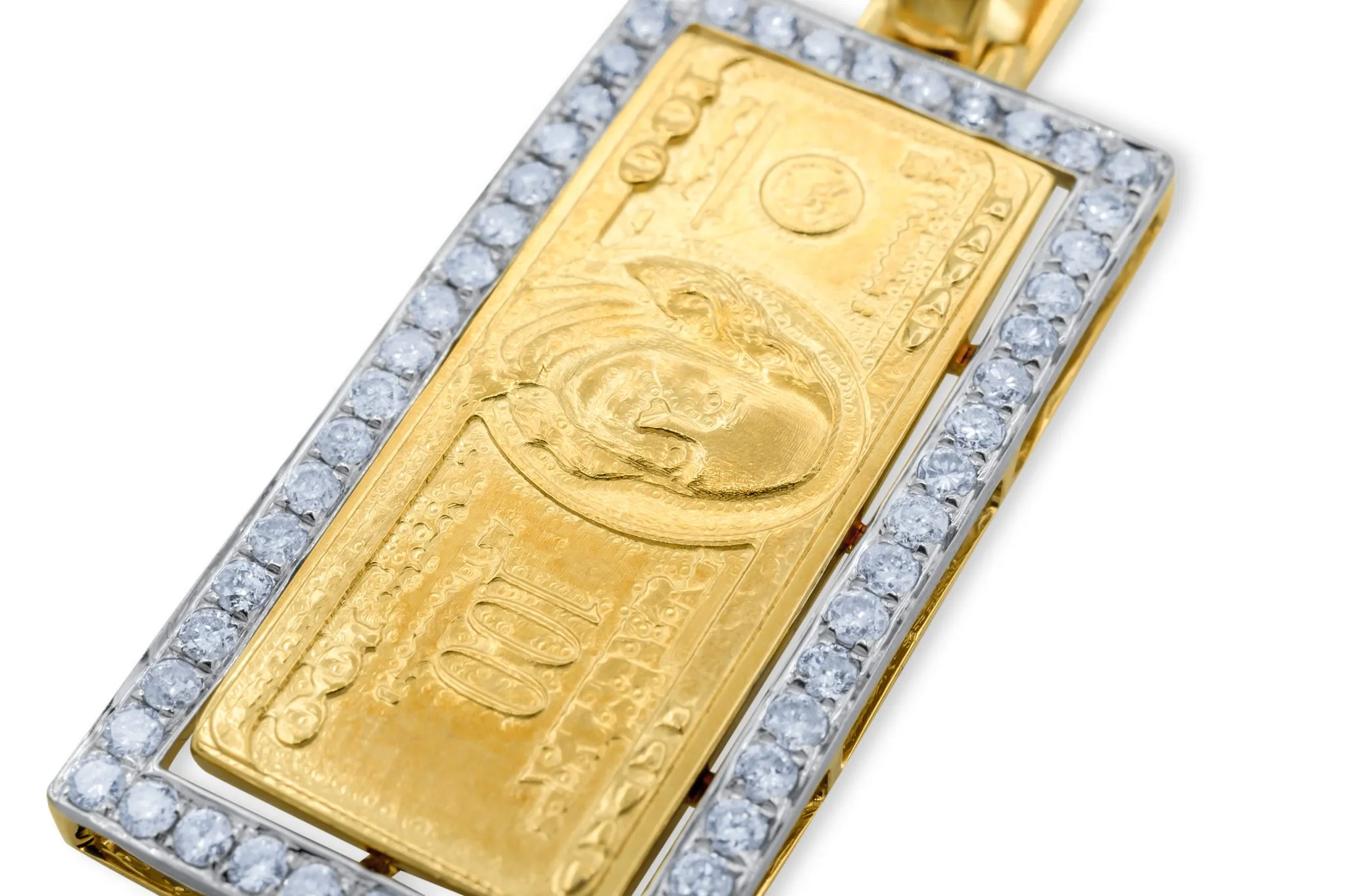 10k Yellow Gold Diamond 100 Dollar Bill Pendant 0.71ctw