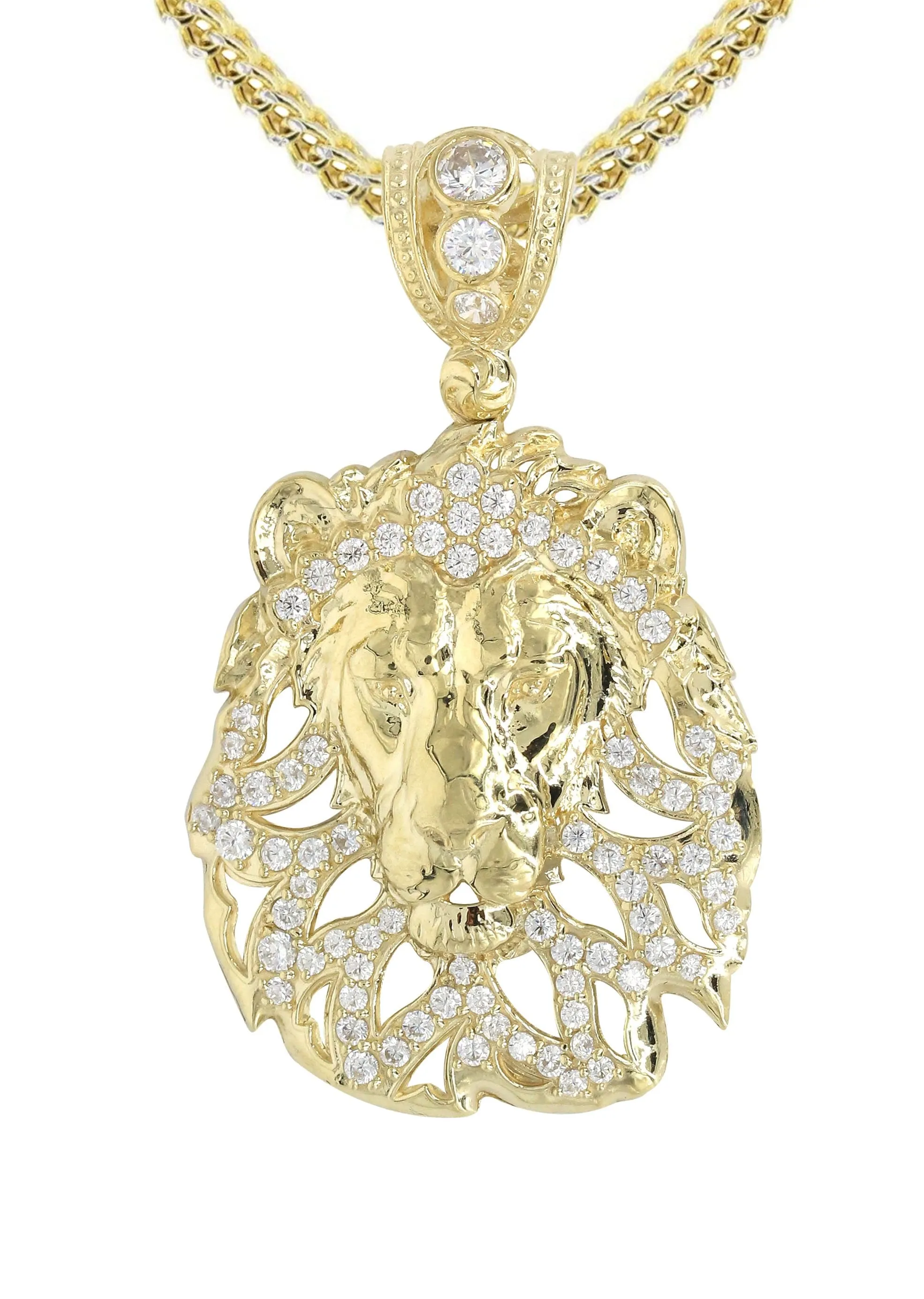 10K Yellow Gold Lion Head Necklace | Appx 17.4 Grams