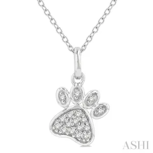 1/10 Ctw Dog Paw Petite Round Cut Diamond Fashion Pendant With Chain in 10K White Gold