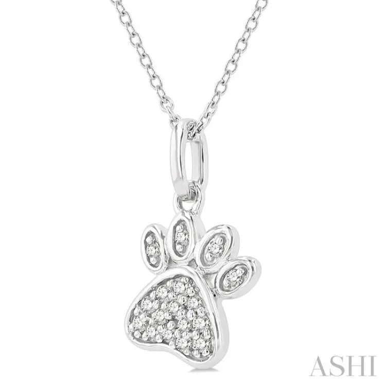 1/10 Ctw Dog Paw Petite Round Cut Diamond Fashion Pendant With Chain in 10K White Gold