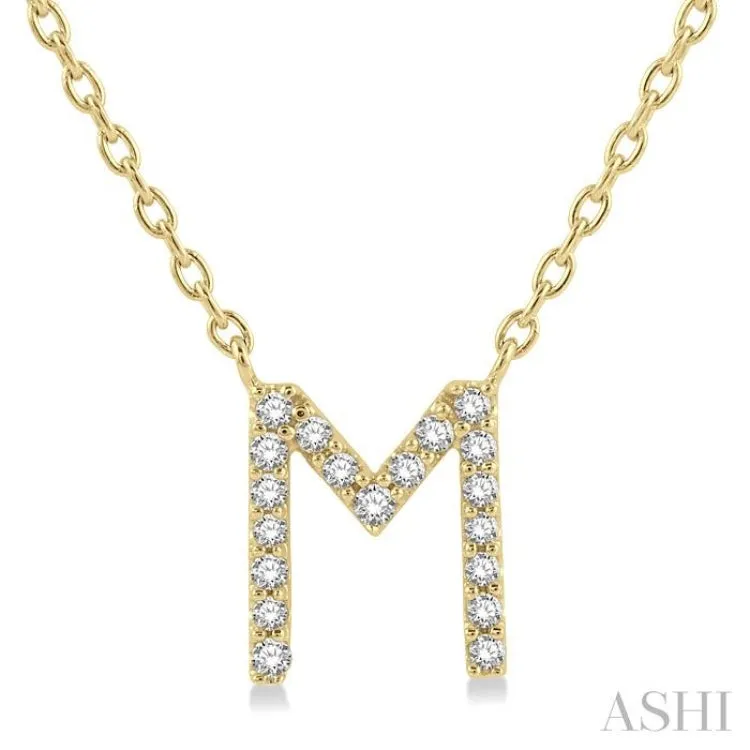 1/20 Ctw Initial 'M' Round Cut Diamond Pendant With Chain in 14K Yellow Gold