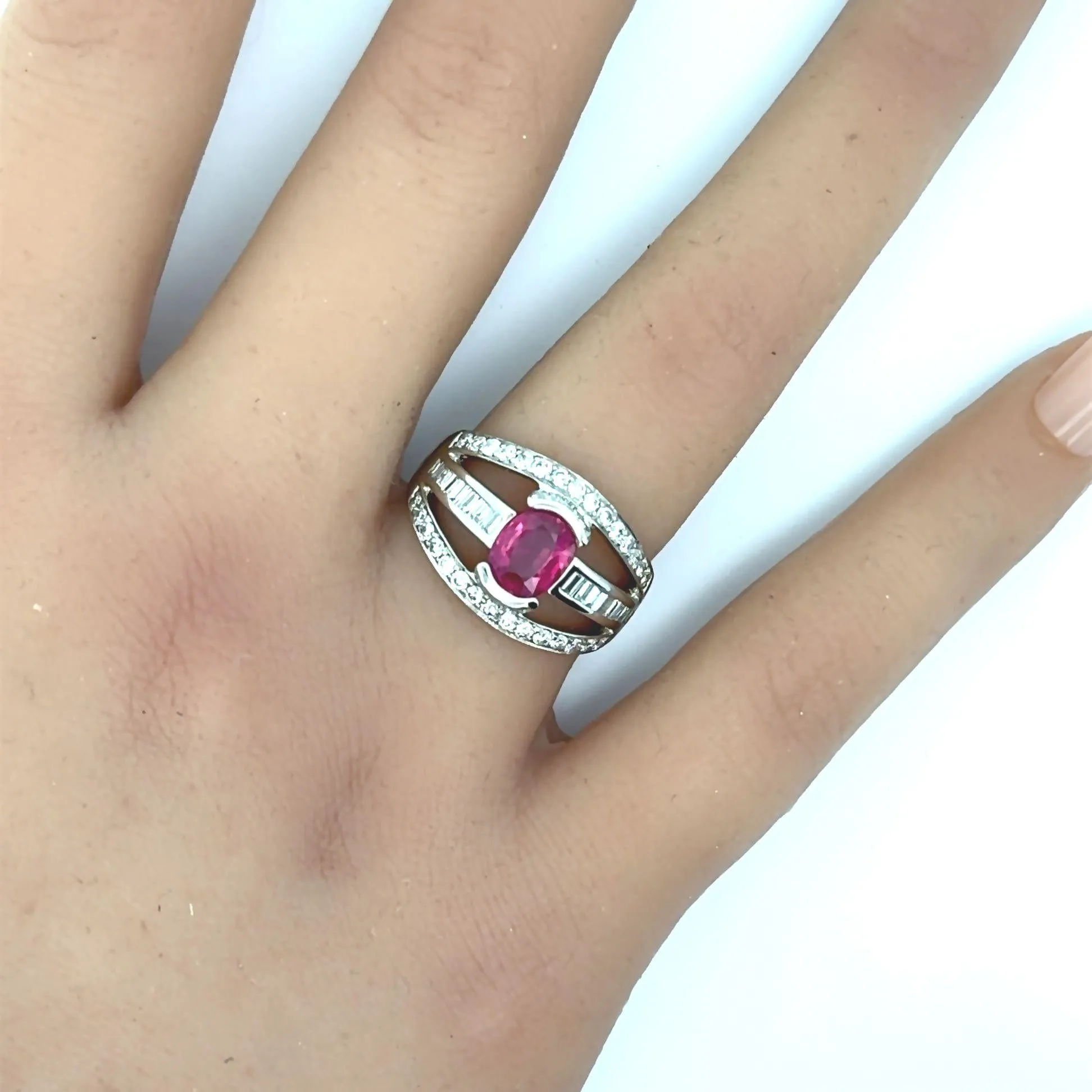 1.46 Carat Ruby diamond Platinum Band Ring