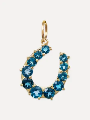 14K Blue Topaz Horseshoe Charm