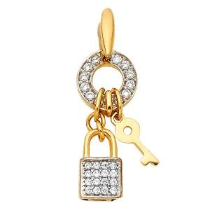 14K CZ Key & Lock Pendant