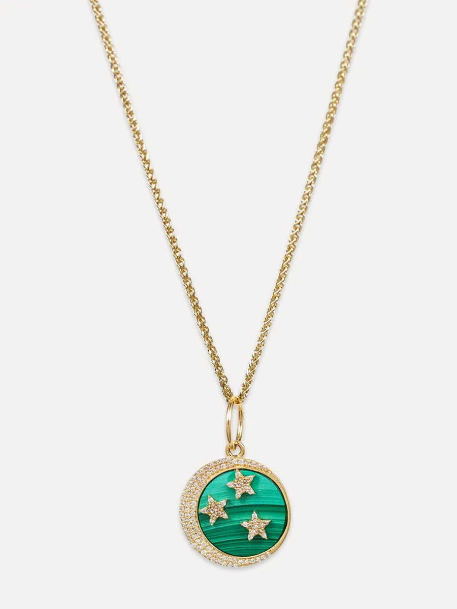 14K Diamond & Malachite Moon & Stars Charm