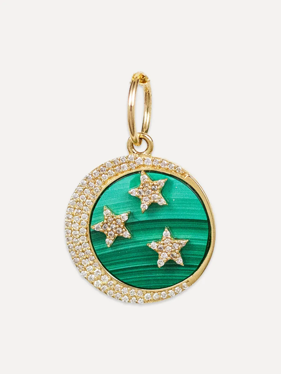 14K Diamond & Malachite Moon & Stars Charm