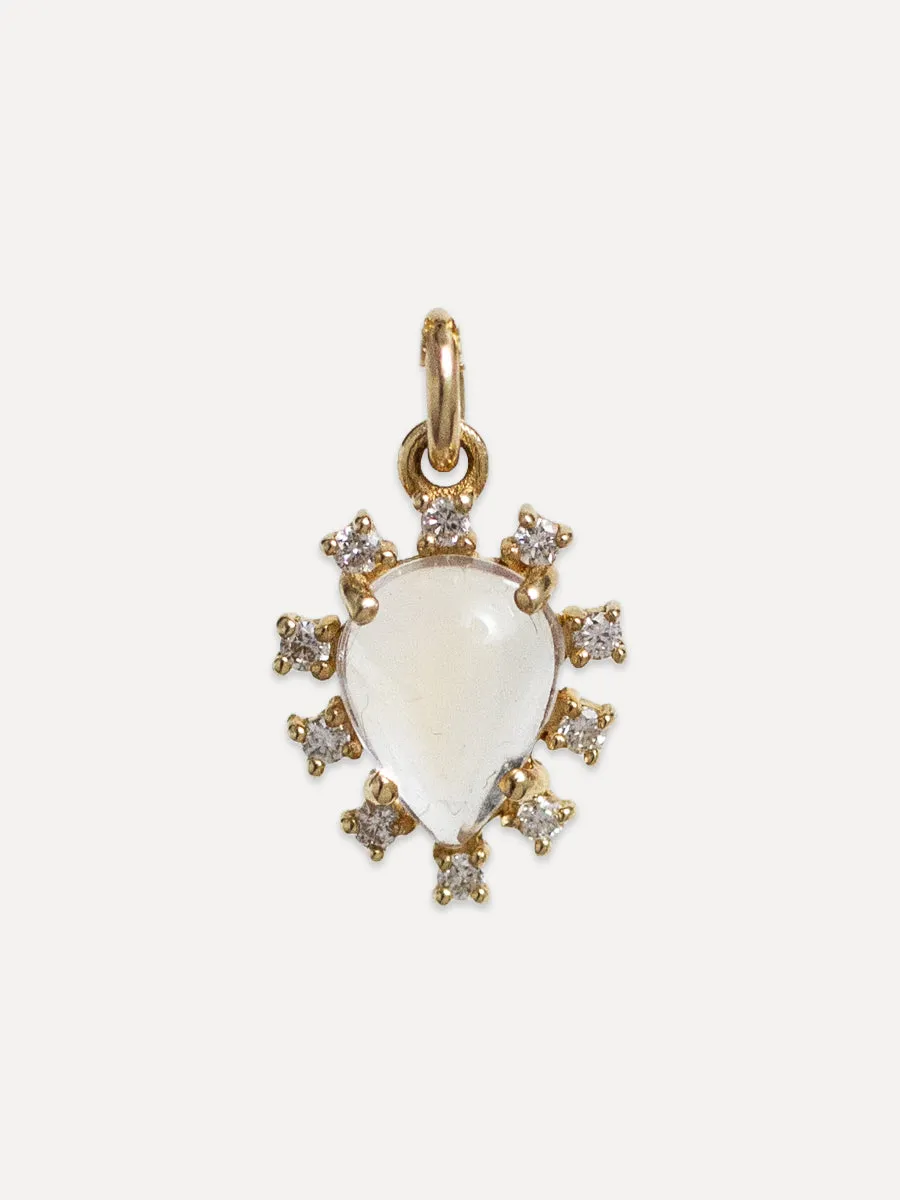 14K Diamond & Moonstone Drop Charm