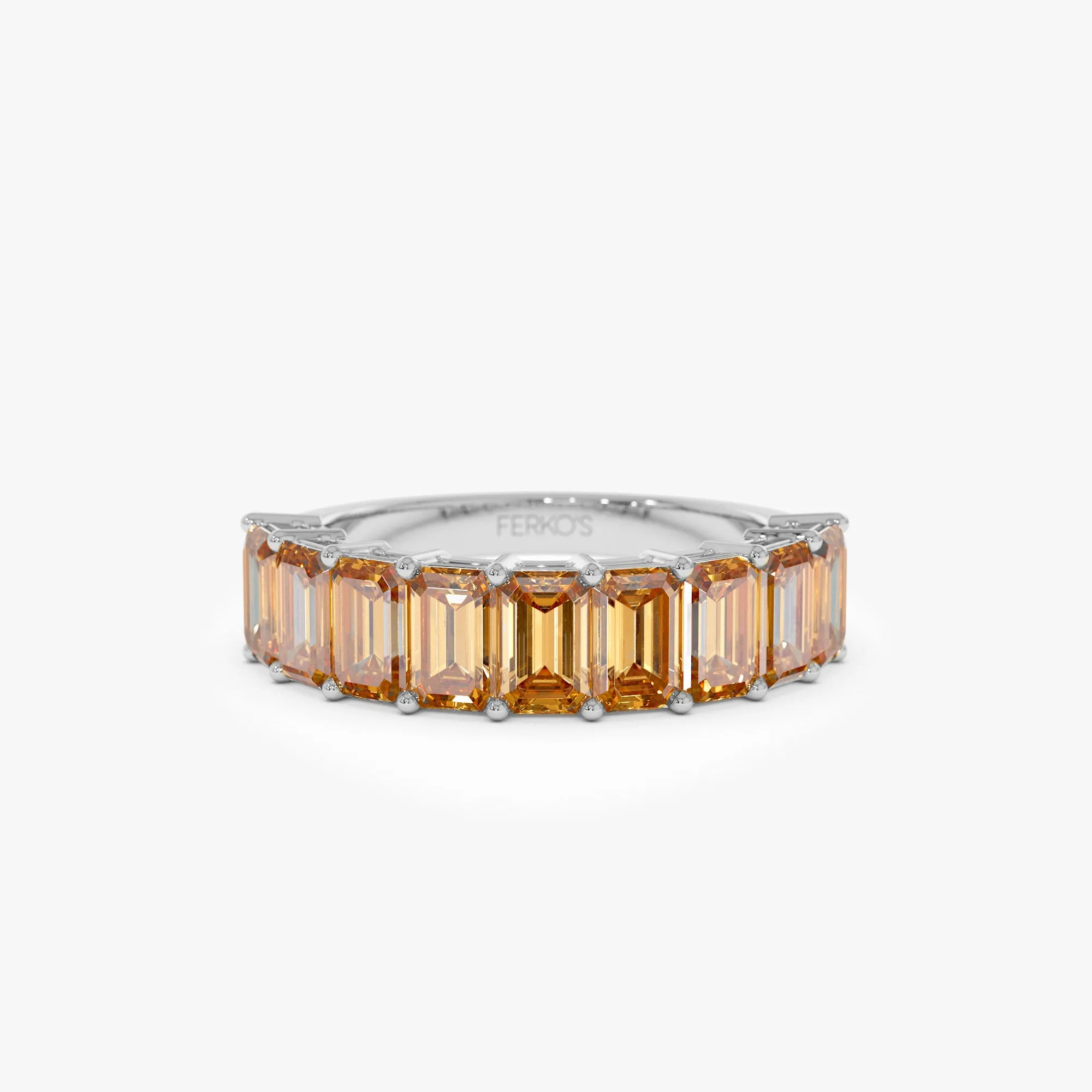 14k Emerald Cut Citrine Nine Stone Ring 2.70ctw