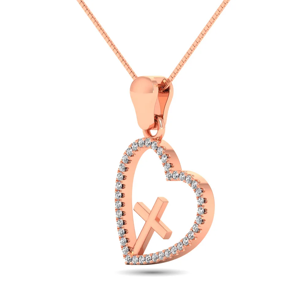 14K Rose Gold 1/5 Ct.Tw. Diamond Cross Pendant