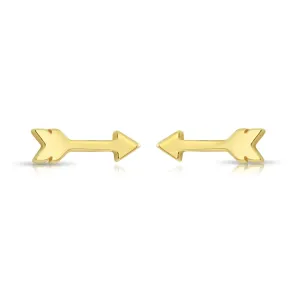 14k Solid Yellow Gold Tiny Arrow Studs, With Screw on Screwbacks