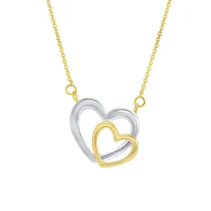 14k Two-Tone Gold Double Open Heart Necklace with Lobster Claw Clasp