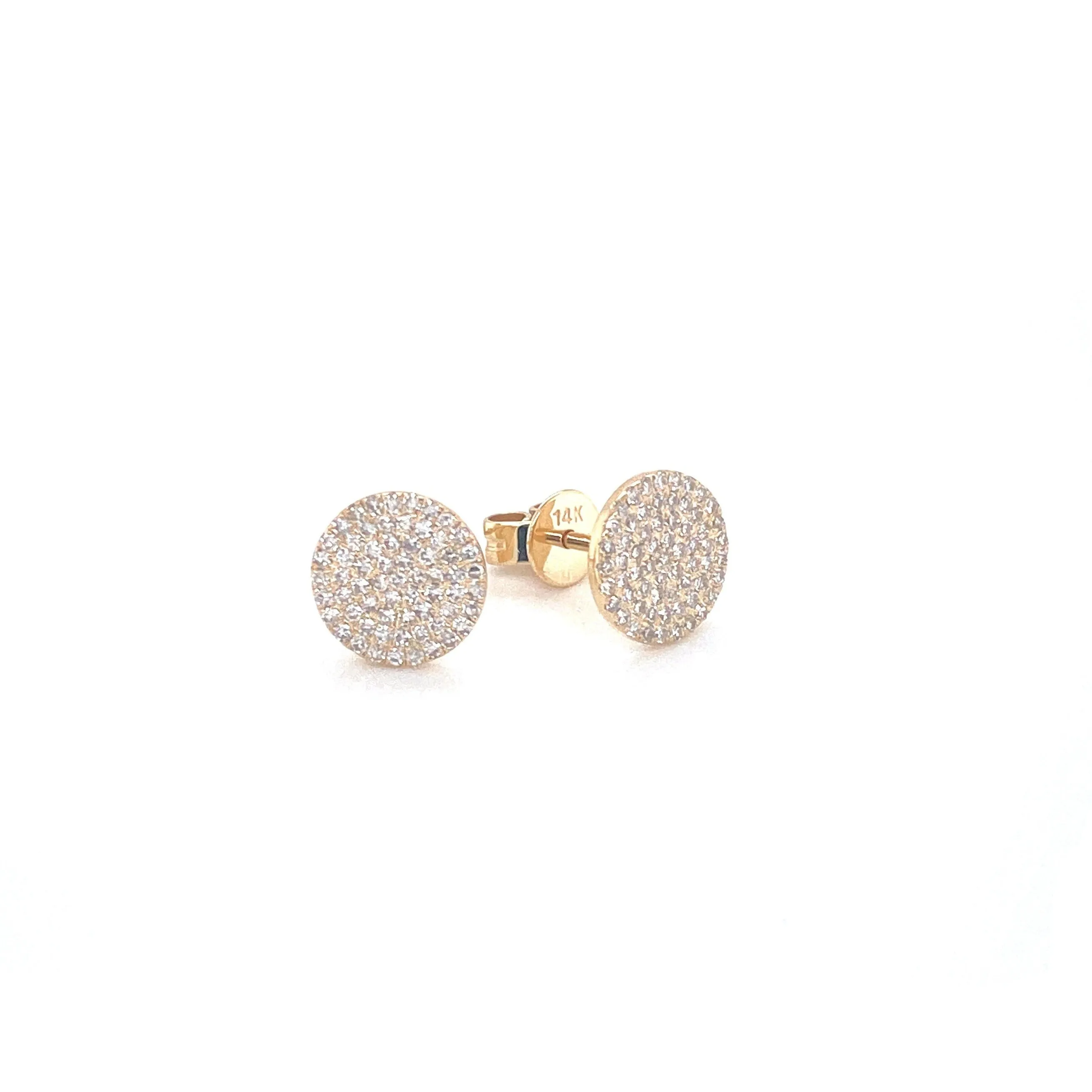 14K White Gold Diamond Large Flat Disc Stud Earrings