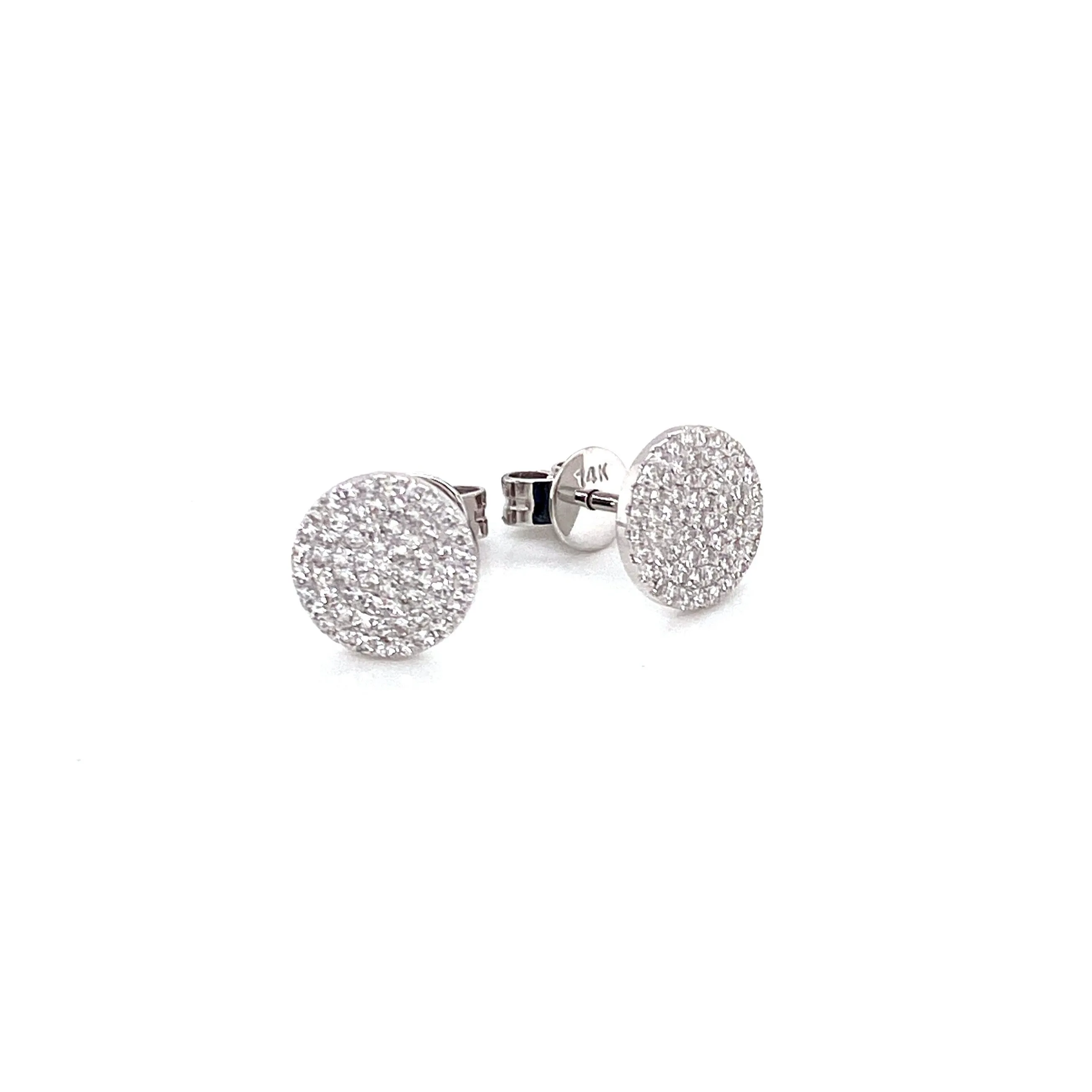 14K White Gold Diamond Large Flat Disc Stud Earrings