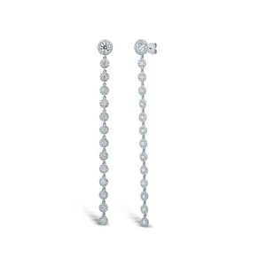 14K White Gold Diamond Long Halo Drop Earrings