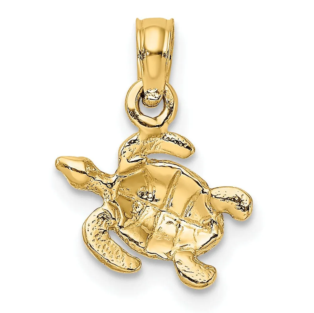 14k Yellow Gold Casted Solid Polished and Textured Finish Sea Turtle Charm Pendant