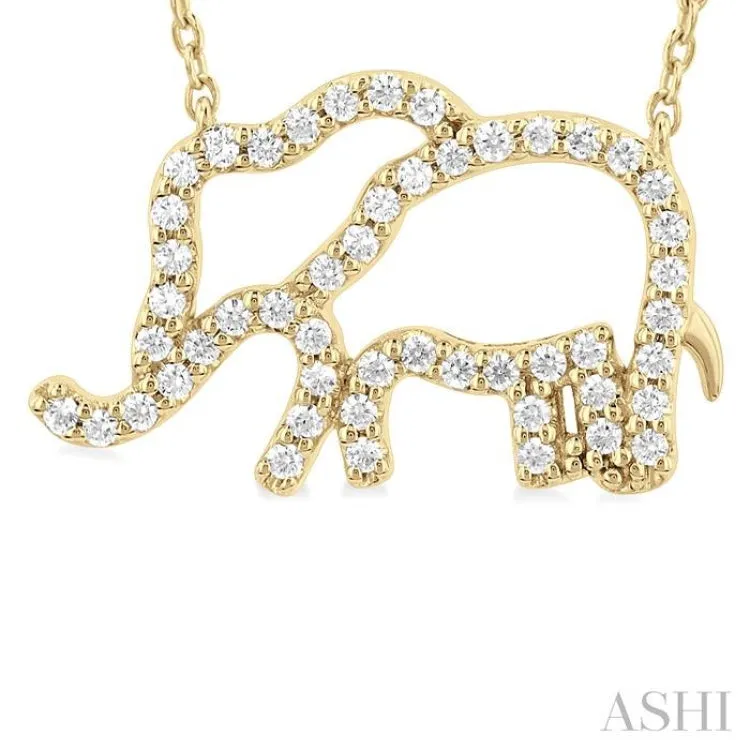 1/5 ctw Petite Elephant Outline Round Cut Diamond Fashion Pendant With Chain in 10K Yellow Gold