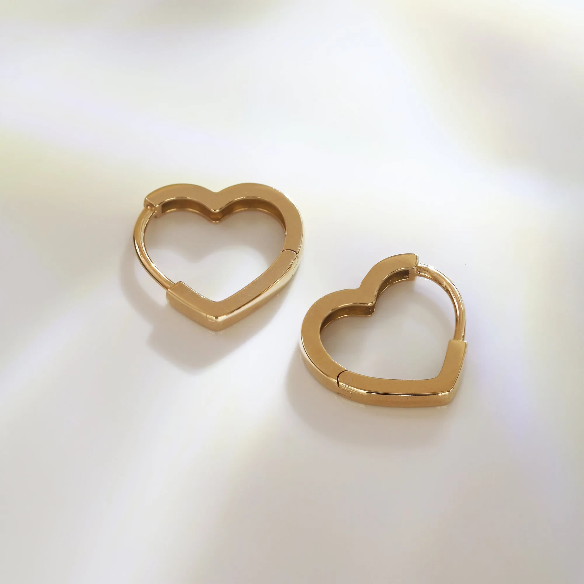 18k Rose Gold Heart Huggie Earrings, Pair