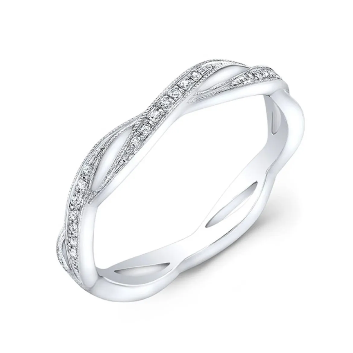 18kw Stackable Diamond Wedding Eternity Twist Band