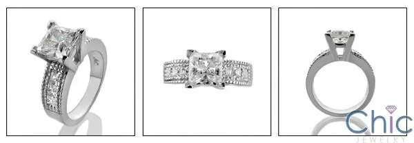 2 Carat High Quality Cubic Zirconia Princess Center Channel Sides Platinum Engagement Ring