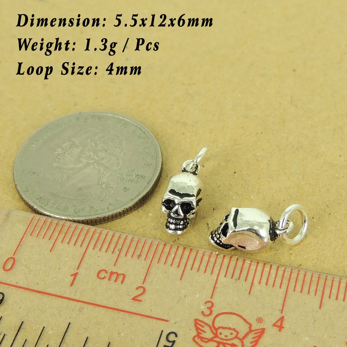 2 Pcs 925 Sterling Silver Small Skull Pendants DIY Jewelry Making WSP544X2 Wholesale: See Discount Coupons in Item Details