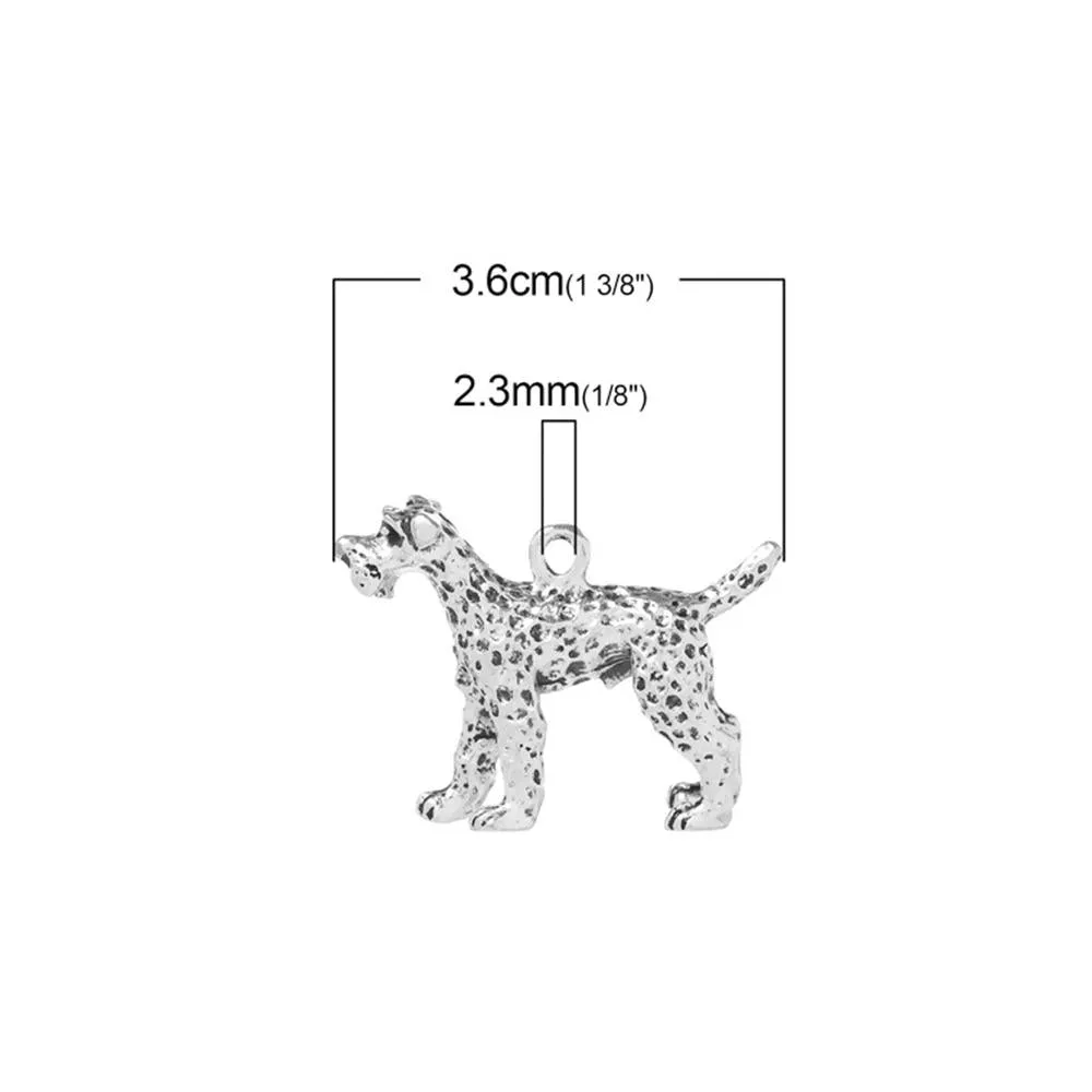 2 Pcs Tibetan Silver STANDING DOG 36mm x 26mm Charms Pendants, Lead & Nickel Free Metal Charms Pendants Beads