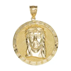 2" Jesus Head Pendant Charm Pray for Us Medallion 10K Solid Yellow Gold