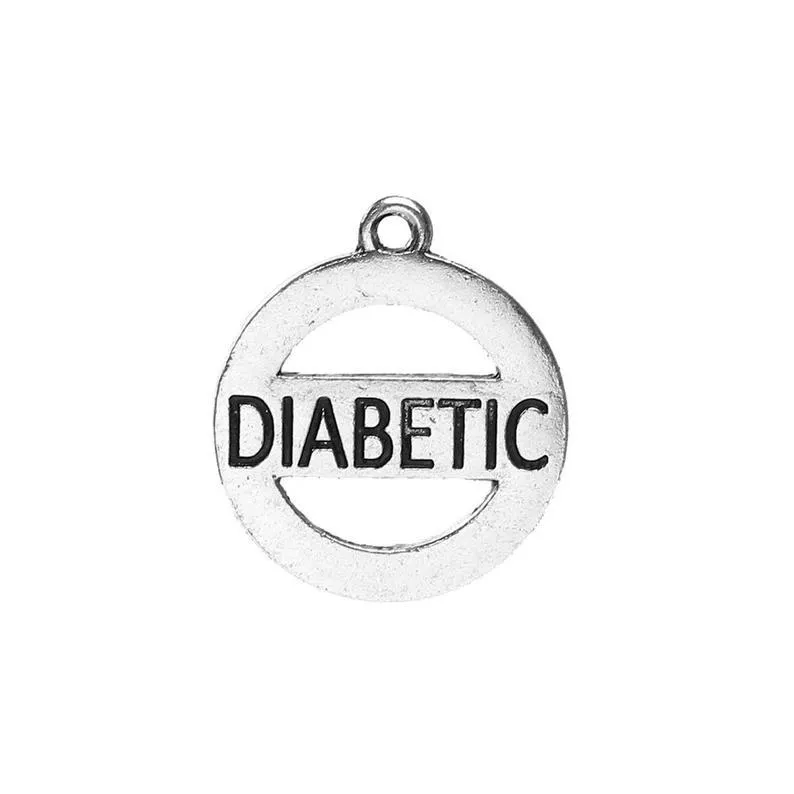 5 Pcs Tibetan Silver Diabetic Medical Alert Message 28mm x 25mm Charms Pendants