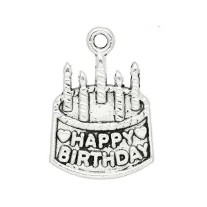 5 Pcs Tibetan Silver Happy Birthday Celebration Cake 22X15mm Charms Pendants