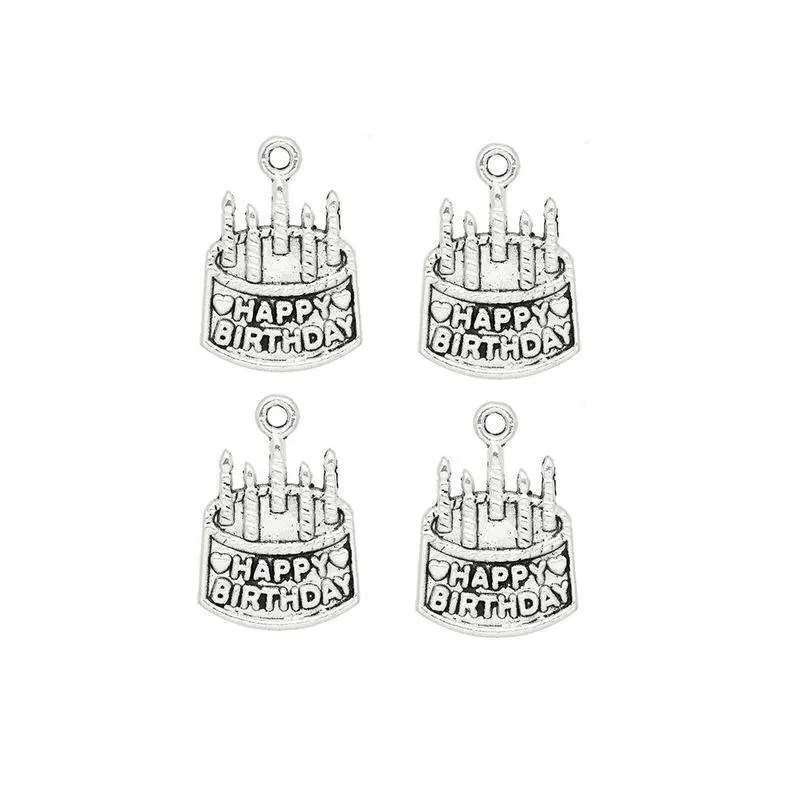 5 Pcs Tibetan Silver Happy Birthday Celebration Cake 22X15mm Charms Pendants