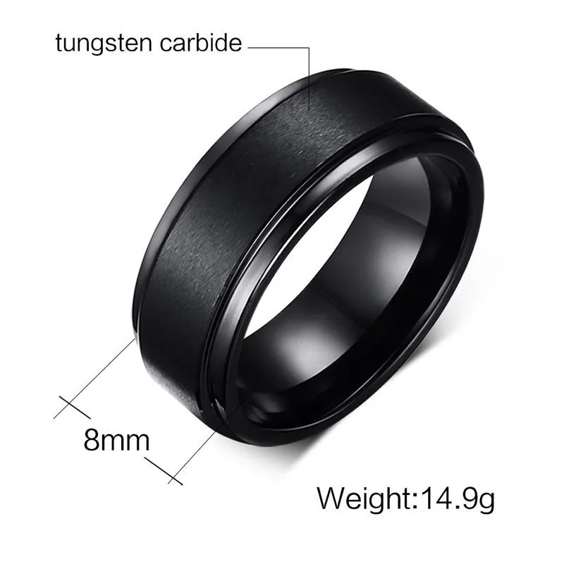 8MM Black Pure Tungsten Carbide Engagement Ring for Men