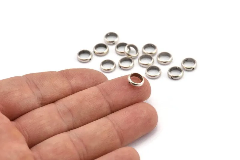 8mm Circle Connector, 25 Antique Silver Plated Brass Circle Ring Connector With 2 Holes, Findings (8x2.5mm) BS 1850 H0260