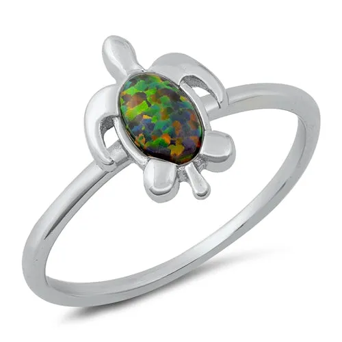 925 Sterling Silver Hawaiian Honu Sea Turtle Ring With Opal