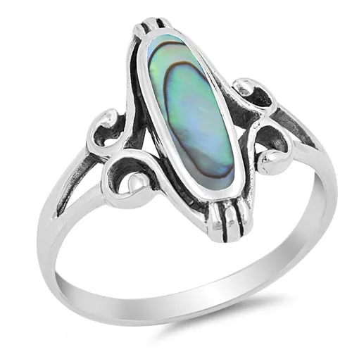 925 Sterling Silver Ring With Opal, Onyx, Turquoise or Abalone Shell