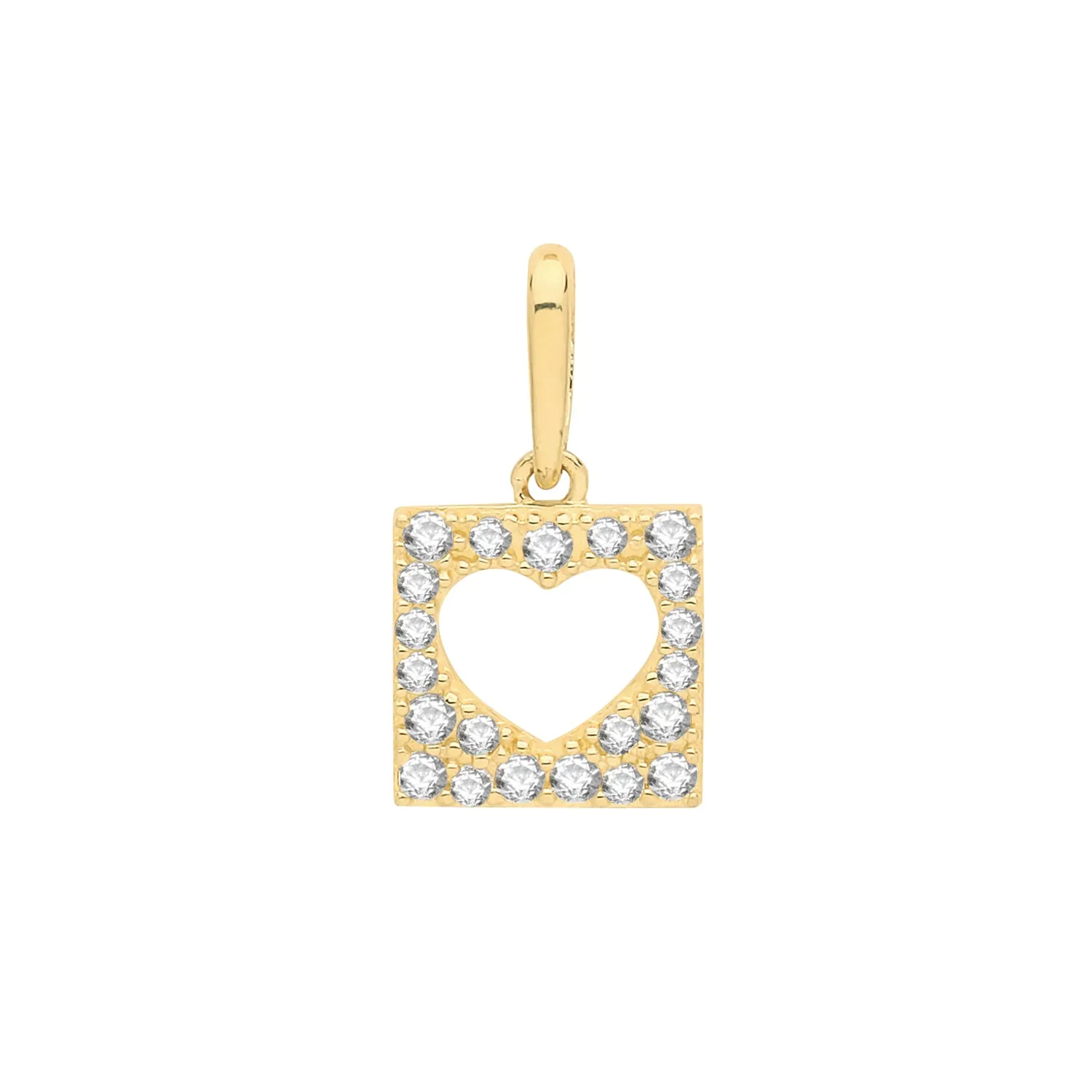 9C GOLD CZ HEART SQUARE PENDANT