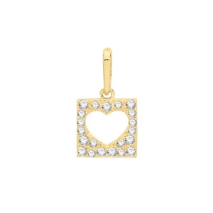 9C GOLD CZ HEART SQUARE PENDANT