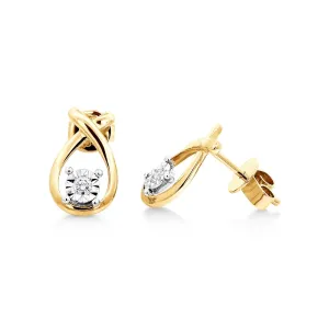 9ct Yellow Gold Open Tear Drop Cross Over Diamond Earring