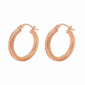 9K Rose Gold Quilted 20mm Hoop Earrings