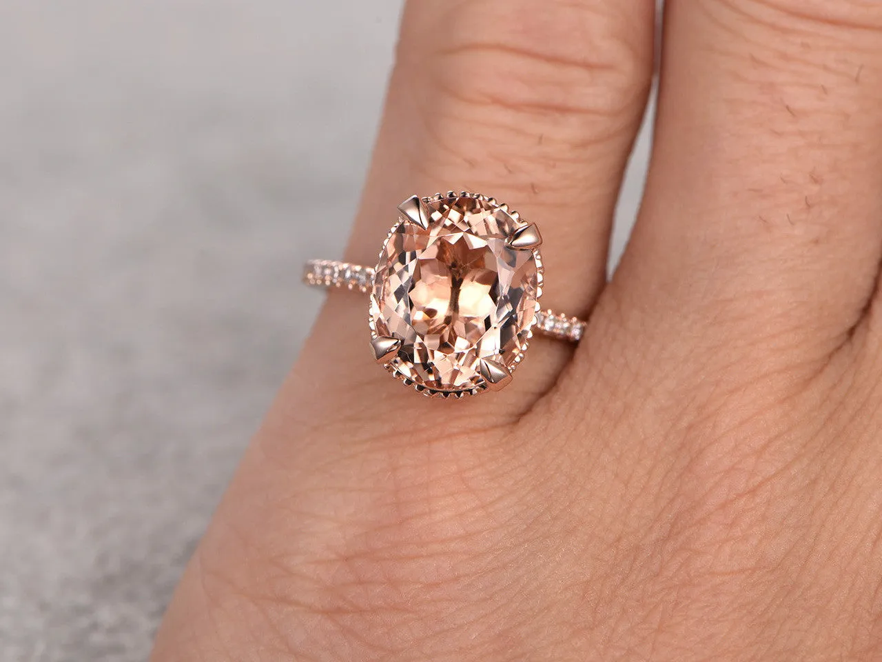 9x11mm Oval 3.5 carat Morganite Engagement Ring Diamond Wedding Ring 14k Rose Gold  Filigree Retro Vintage Floral Set